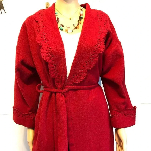 Vintage 90s Bali Studio women Terri Cloth Red bathrobe Nightgown size S - Picture 2 of 10